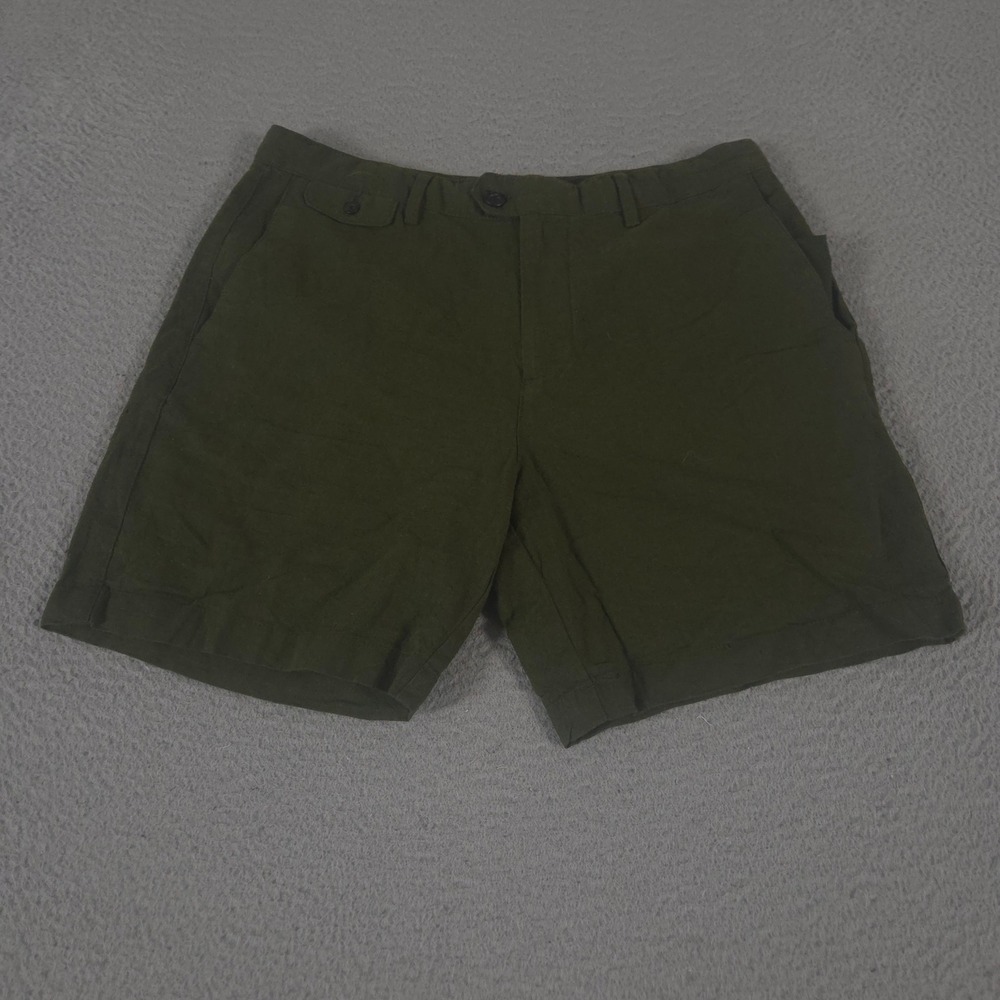Banana Republic Shorts Mens 33 Green 7" Linen-Blend Flat Front Coin Pocket Chino